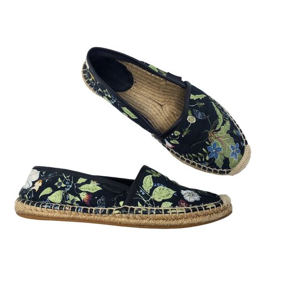 GUCCI Canvas Flora Knight Print Nero Flat Espadrilles Black Size 36.5 US 6.5 - Picture 1 of 16